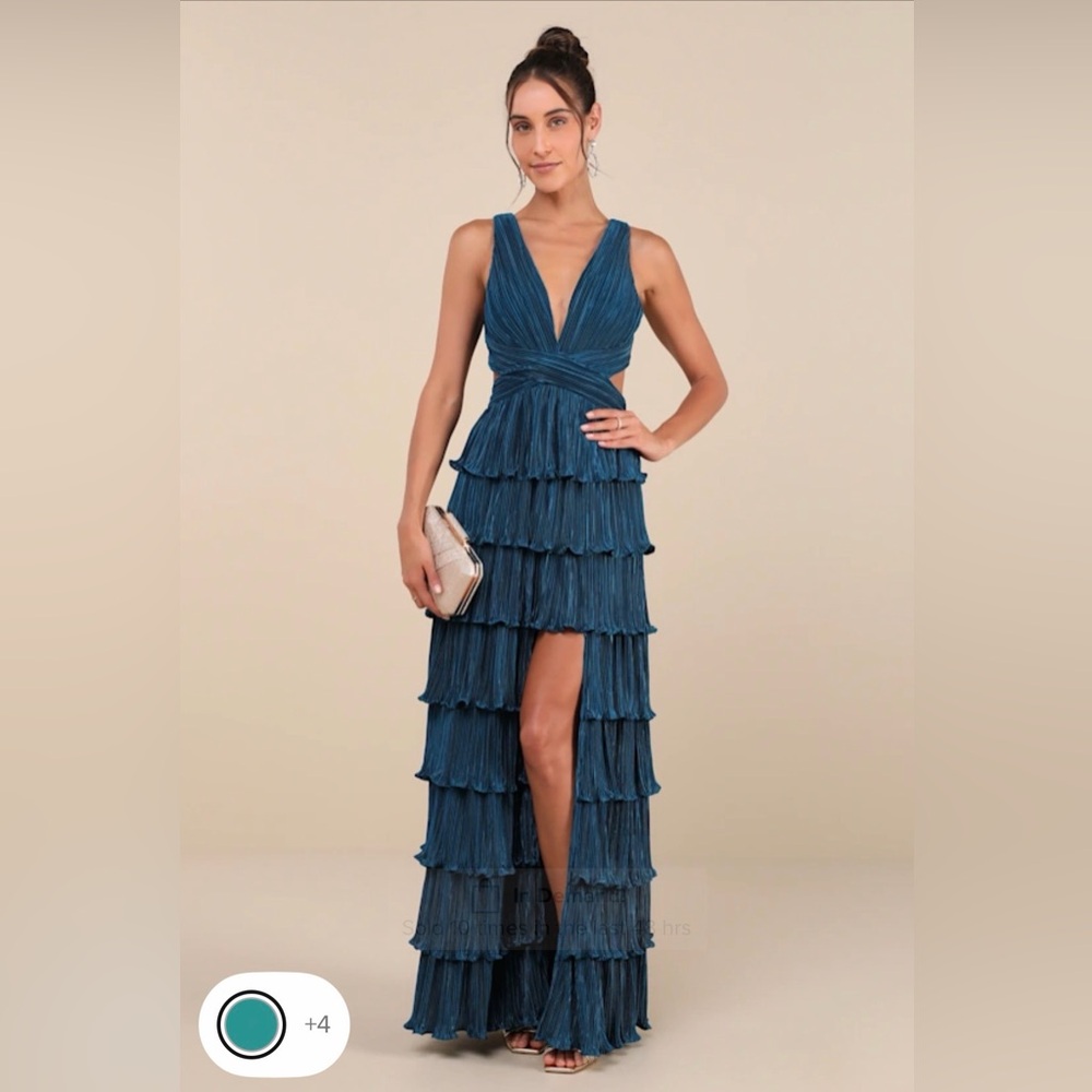 Lulu's Beauty Icon Dark Teal Satin Pleated
Tiered Lace-Up Maxi Dress